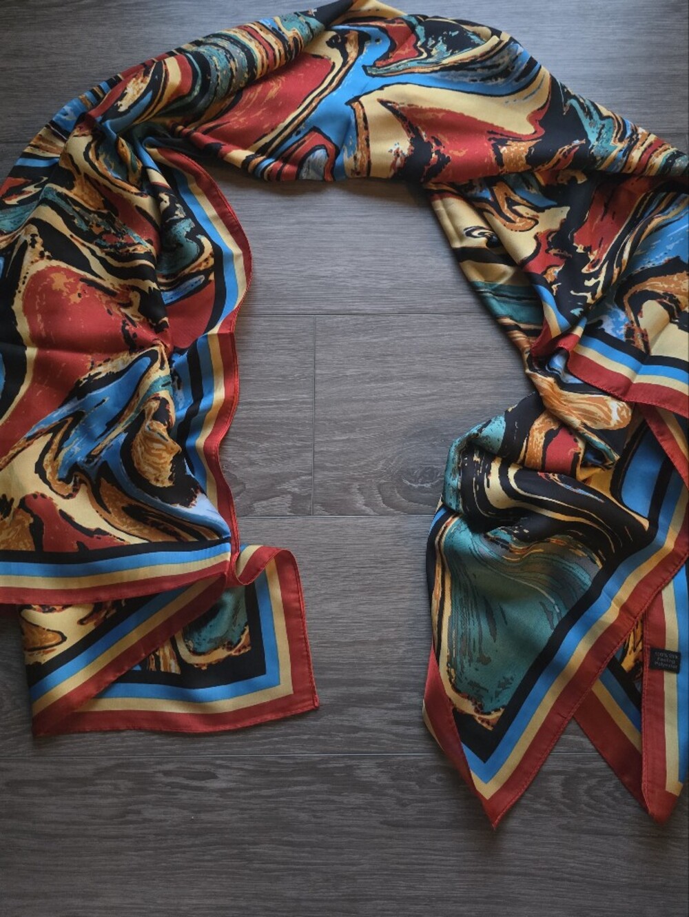 Large Abstract Marble Swirl Print Scarf Wrap Rust Blue Teal Oblong Shawl 34x70